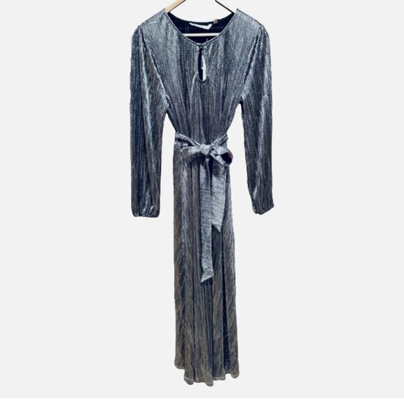 NWT Soft Surroundings Maxi Annabelle Pleated Dress Silver Petite Med (10-12) - Picture 6 of 12